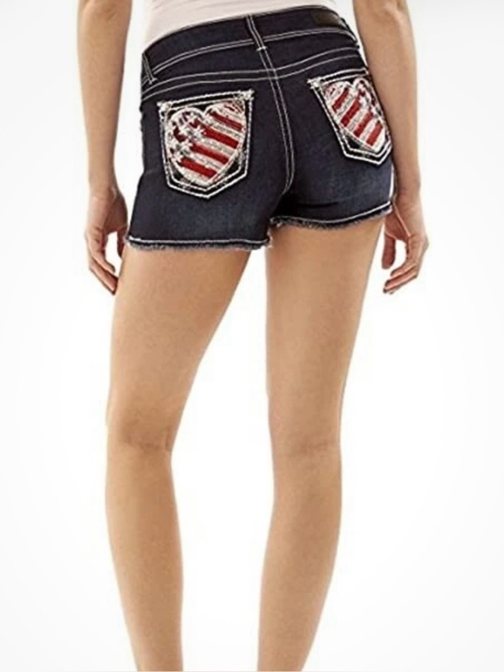 Wallflowers Mid Rise Denim Shorts Americana Bling Sz 13 Heart Flag New